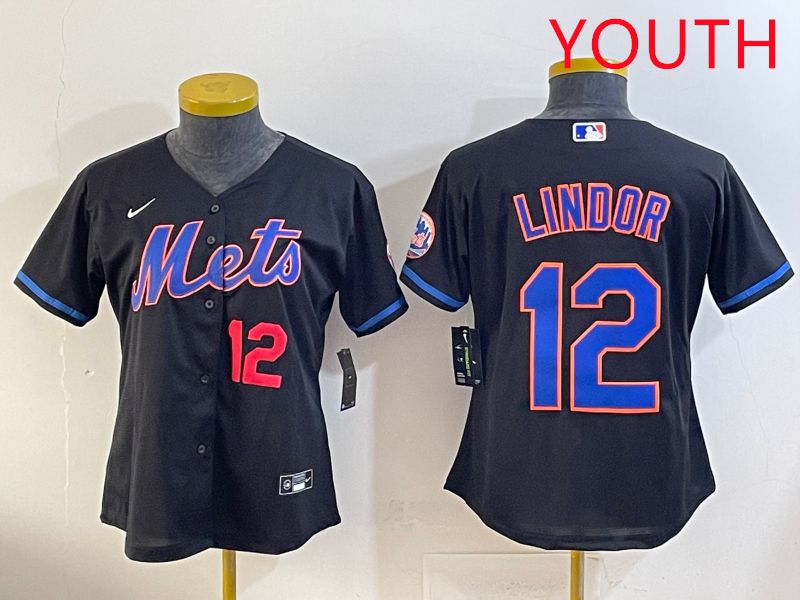 Youth 2025 New York Mets #12 Lindor Black Game Nike MLB Jersey style 6->youth mlb jersey->Youth Jersey